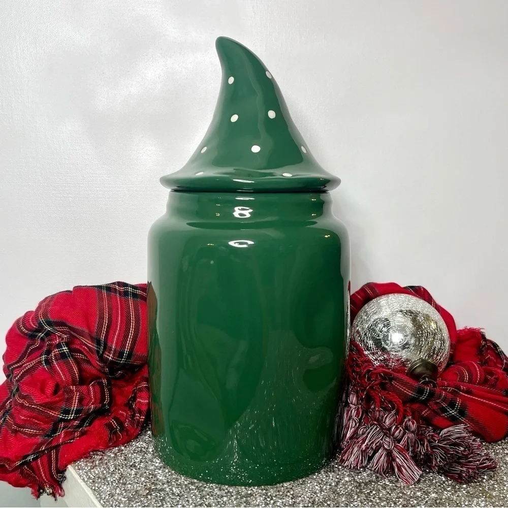 Rae Dunn Holiday Cookie Jar Green Gnome For The Holidays Christmas Decor New